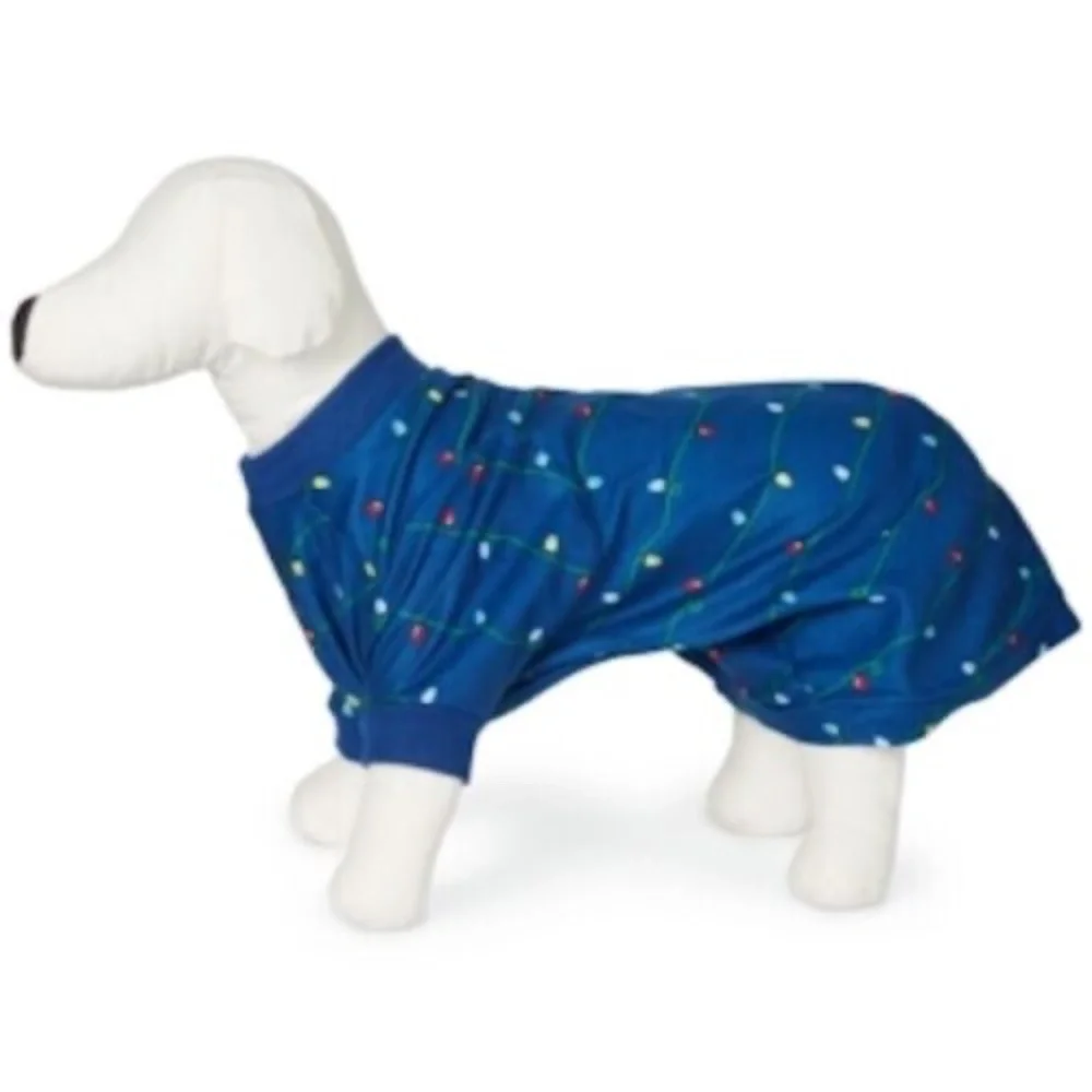 Matching Family Pajamas Pet Dog Size XXL Fleece Navidad Blue Holiday Lights